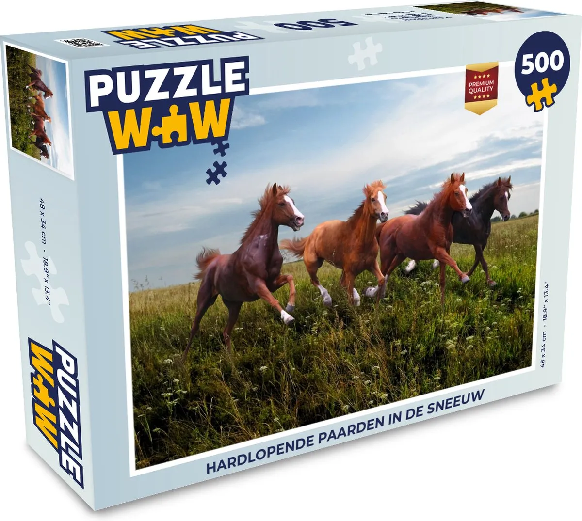 PuzzleWow Hardlopende paarden in de sneeuw Legpuzzel 500 Stuks