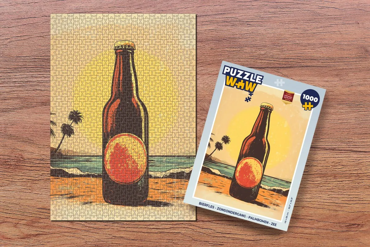 PuzzleWow Bierfles Legpuzzel 1000 Stuks - Zonsondergang/Strand