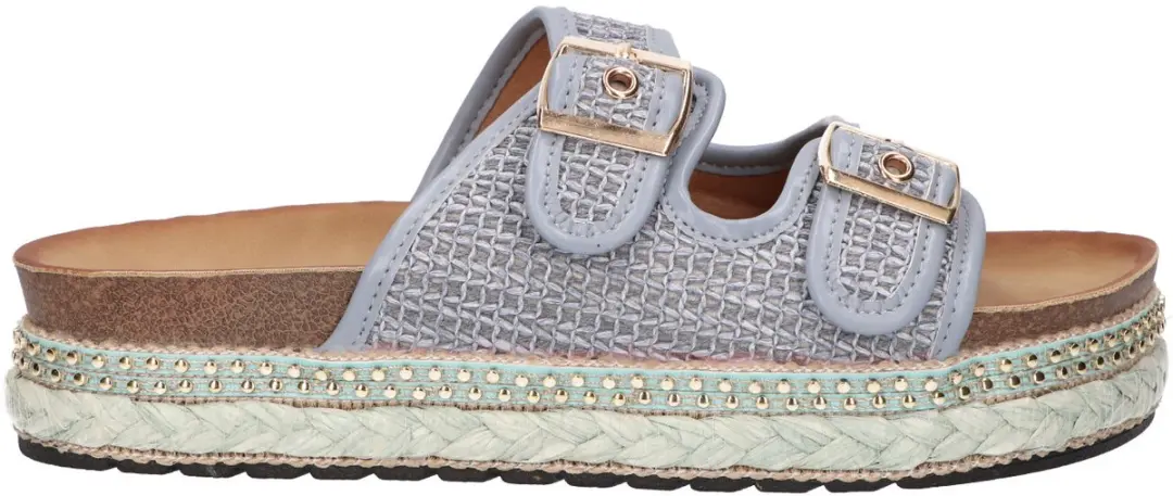 La Strada Platform Slipper Lichtblauw Textiel