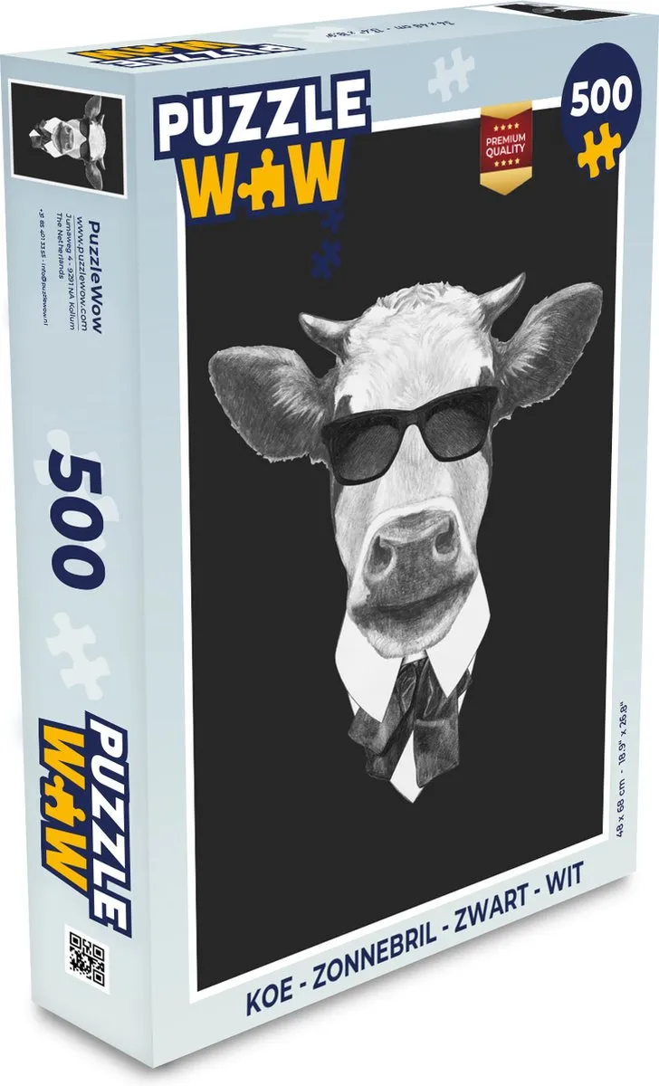PuzzleWow Koe Zonnebril Legpuzzel 500 Stuks