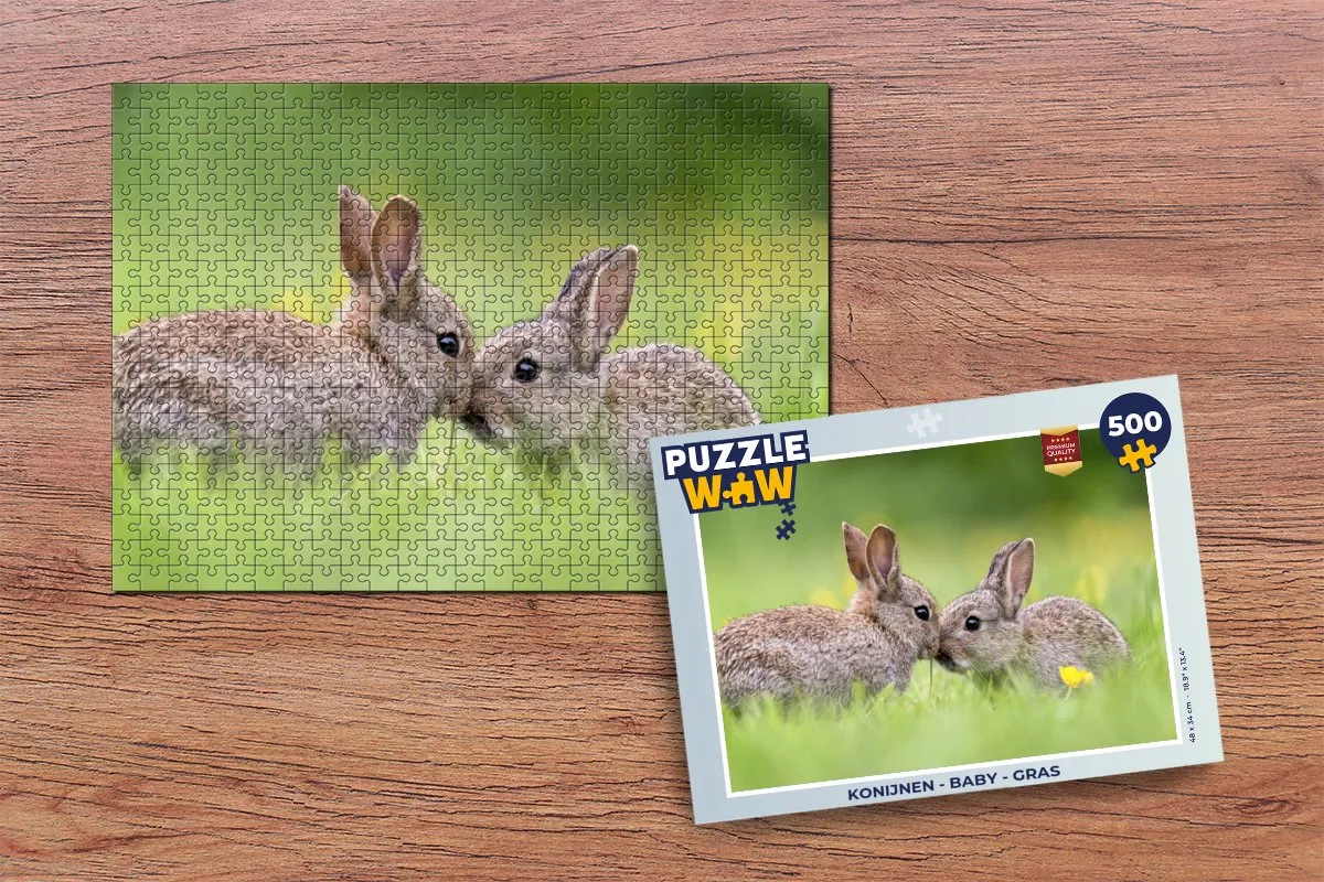 PuzzleWow Konijnen Baby Gras Legpuzzel 500 Stuks - Multicolor