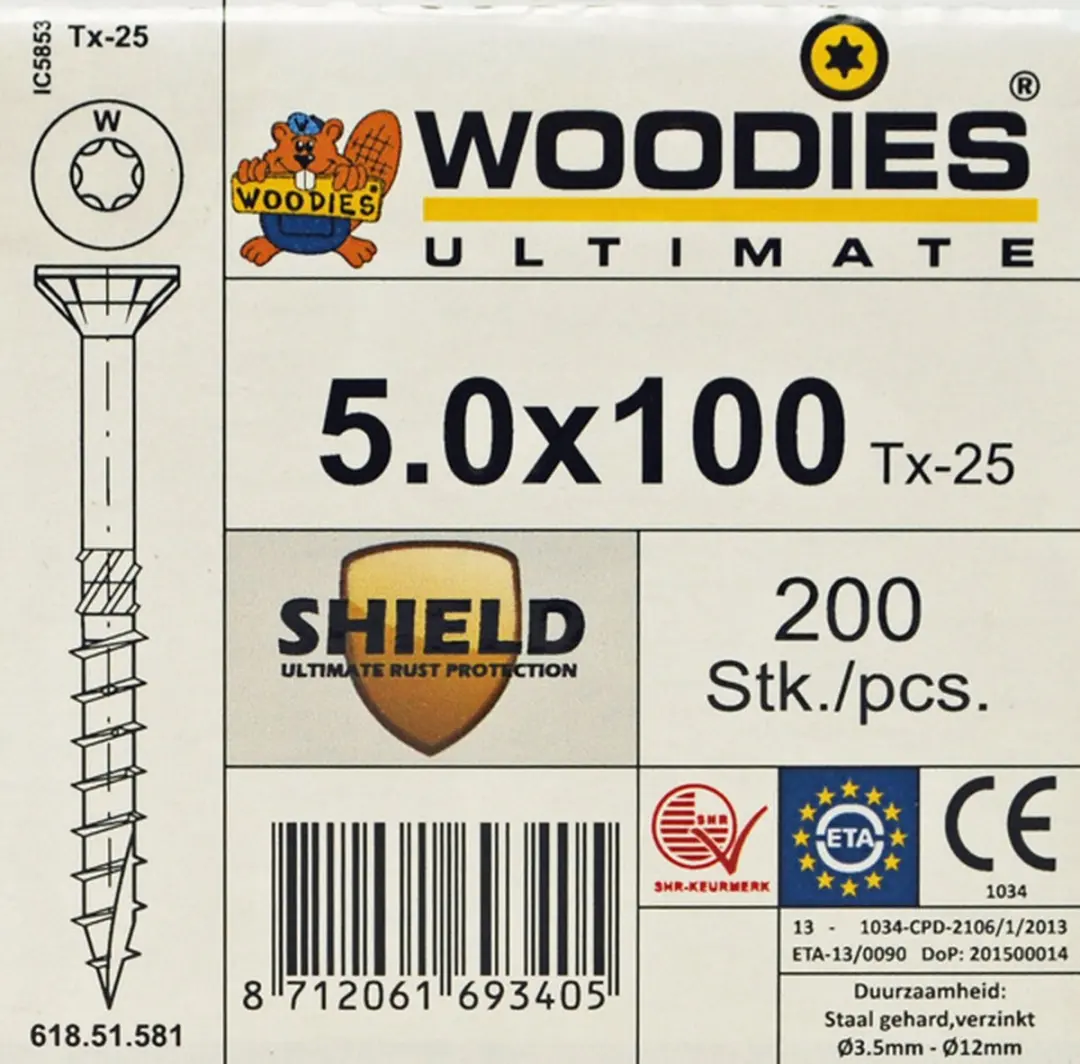 Woodies Ultimate Shield Outdoor Schroeven Torx 5x100mm - 200 Stuks