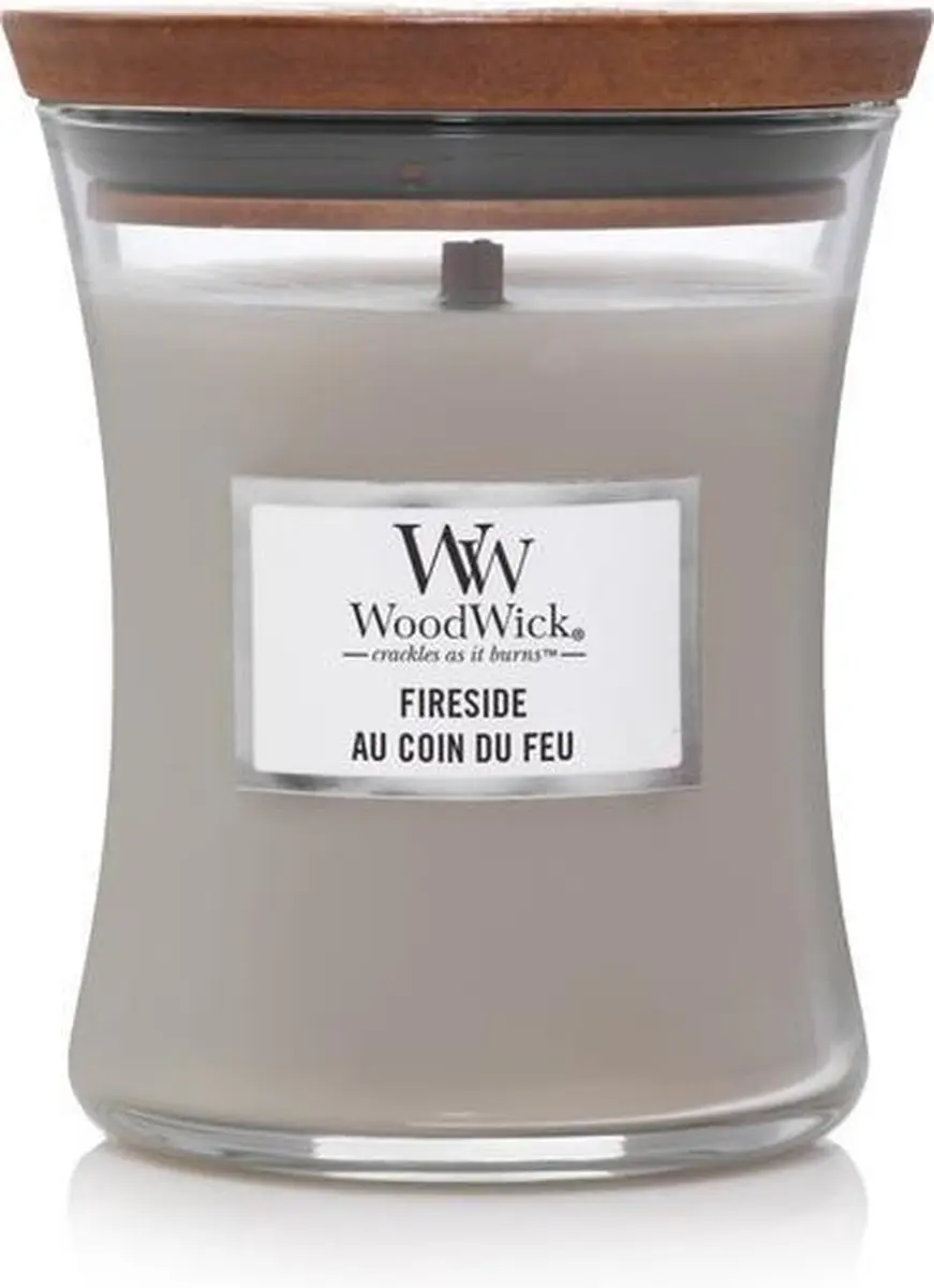 Woodwick Hourglass Geurkaars Fireside - 60 Branduren - Grijs