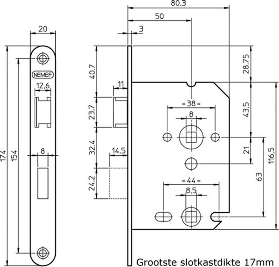 Nemef 1264 Insteekslot WC - RVS Geborsteld - 50mm - afbeelding 2 van 6