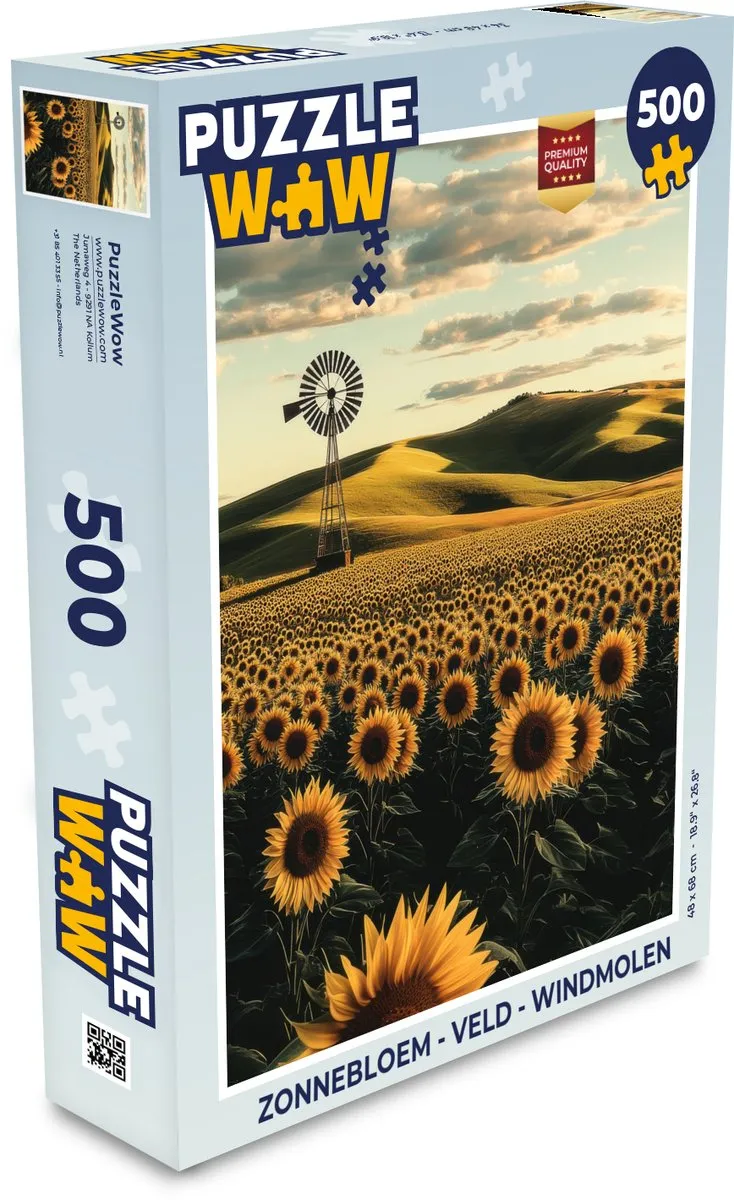 PuzzleWow Zonnebloem Veld Windmolen Legpuzzel 500 Stuks