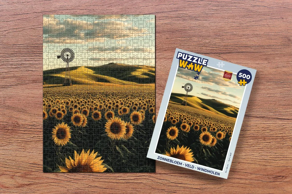 PuzzleWow Zonnebloem Veld Windmolen Legpuzzel 500 Stuks