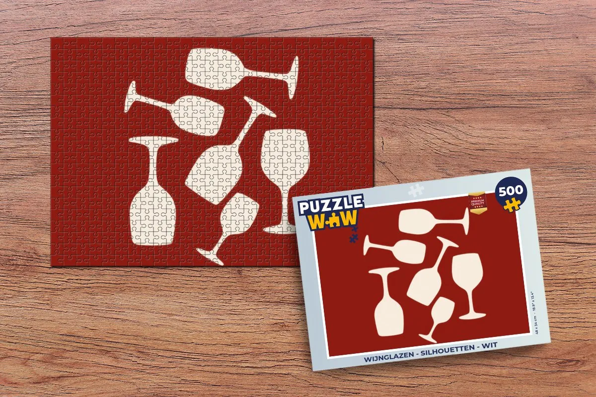 PuzzleWow Wijnglazen Silhouetten Legpuzzel 500 Stuks - Wit