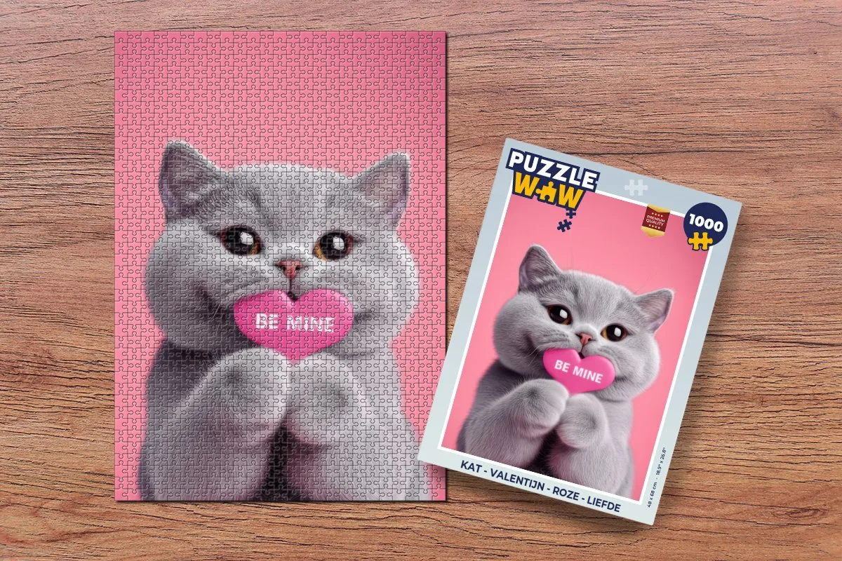 PuzzleWow Valentijn Kat Puzzel - 1000 Stuks - Roze