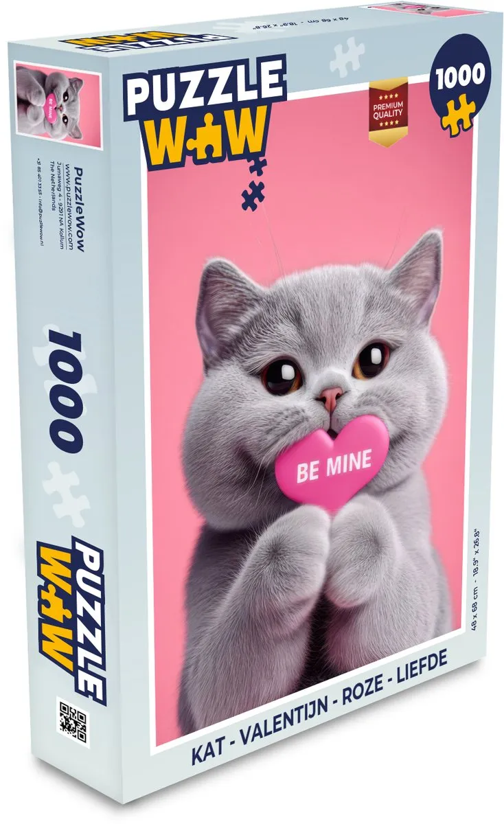 PuzzleWow Valentijn Kat Puzzel - 1000 Stuks - Roze