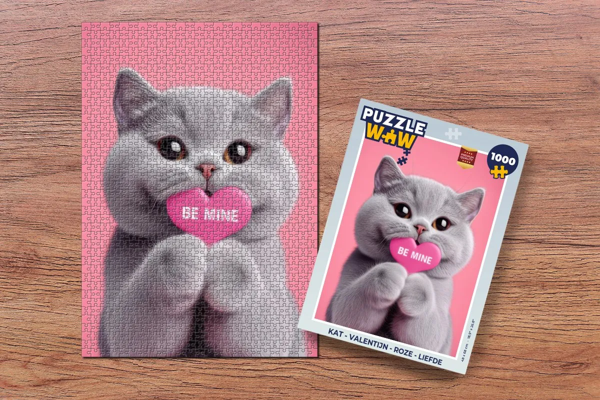 PuzzleWow Valentijn Kat Puzzel - 1000 Stuks - Roze