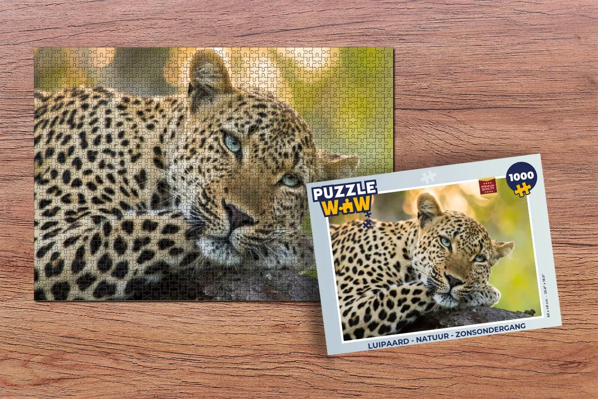 PuzzleWow Luipaard Natuur Zonsondergang Legpuzzel 1000 Stuks - Multicolor