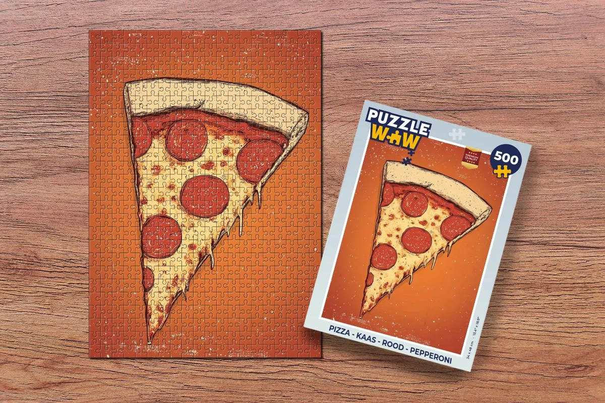 PuzzleWow Pizza Puzzel 500 Stuks - Kaas & Pepperoni - Rood