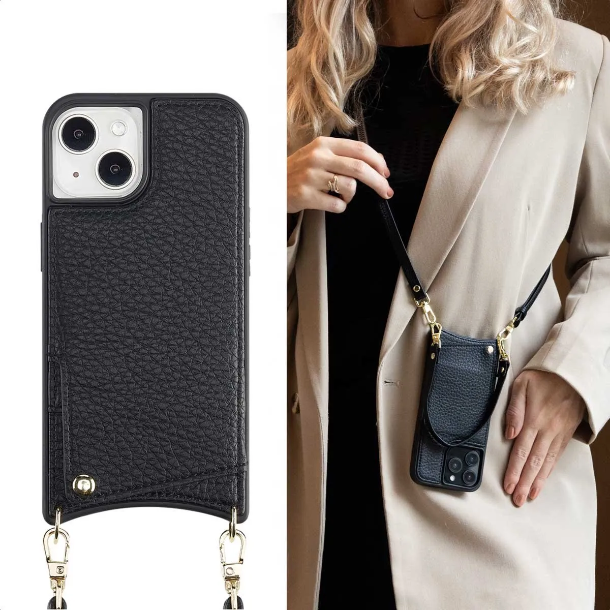 Selencia Hoesje iPhone 13/14 Backcover - 2 Pasjes - Zwart