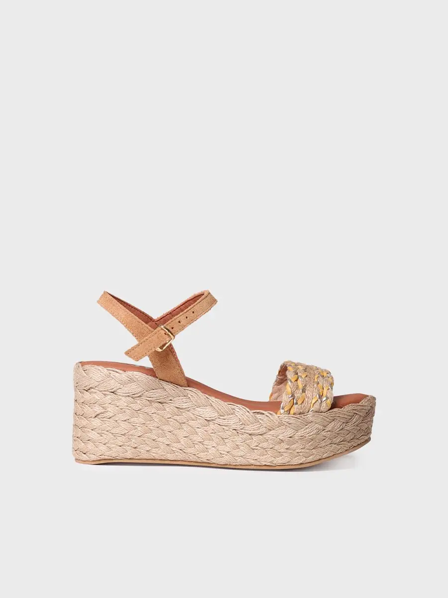 Dames espadrille met hoge hak van jute en suède