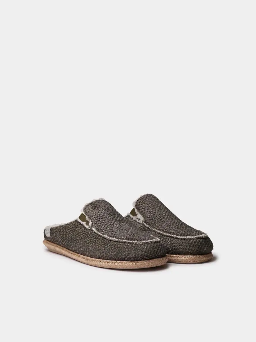 Herenslippers in klompstijl met jutezool