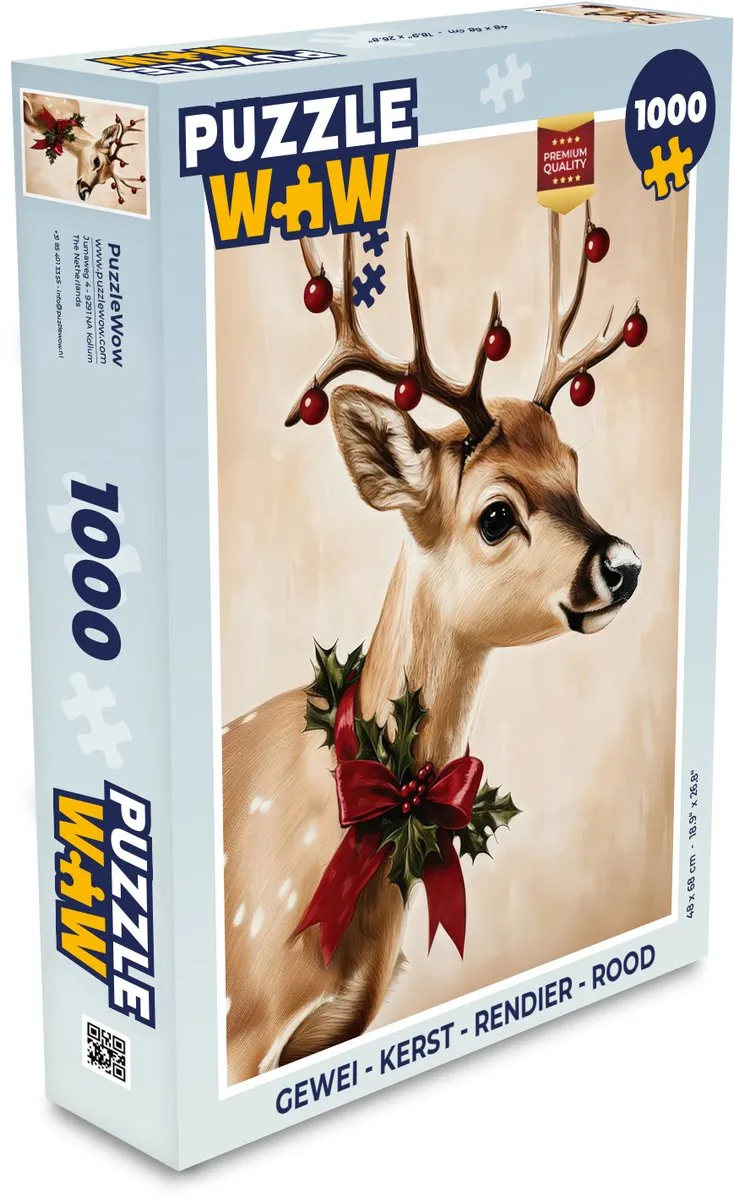 PuzzleWow Gewei Kerstpuzzel 1000 Stuks