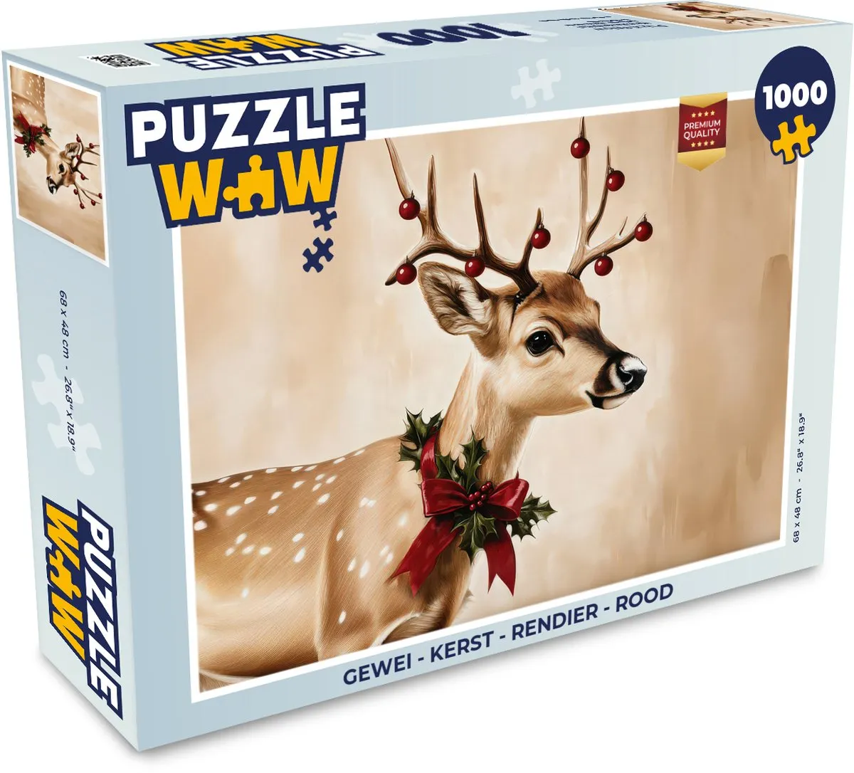 PuzzleWow Gewei Kerstpuzzel 1000 Stuks - Rood