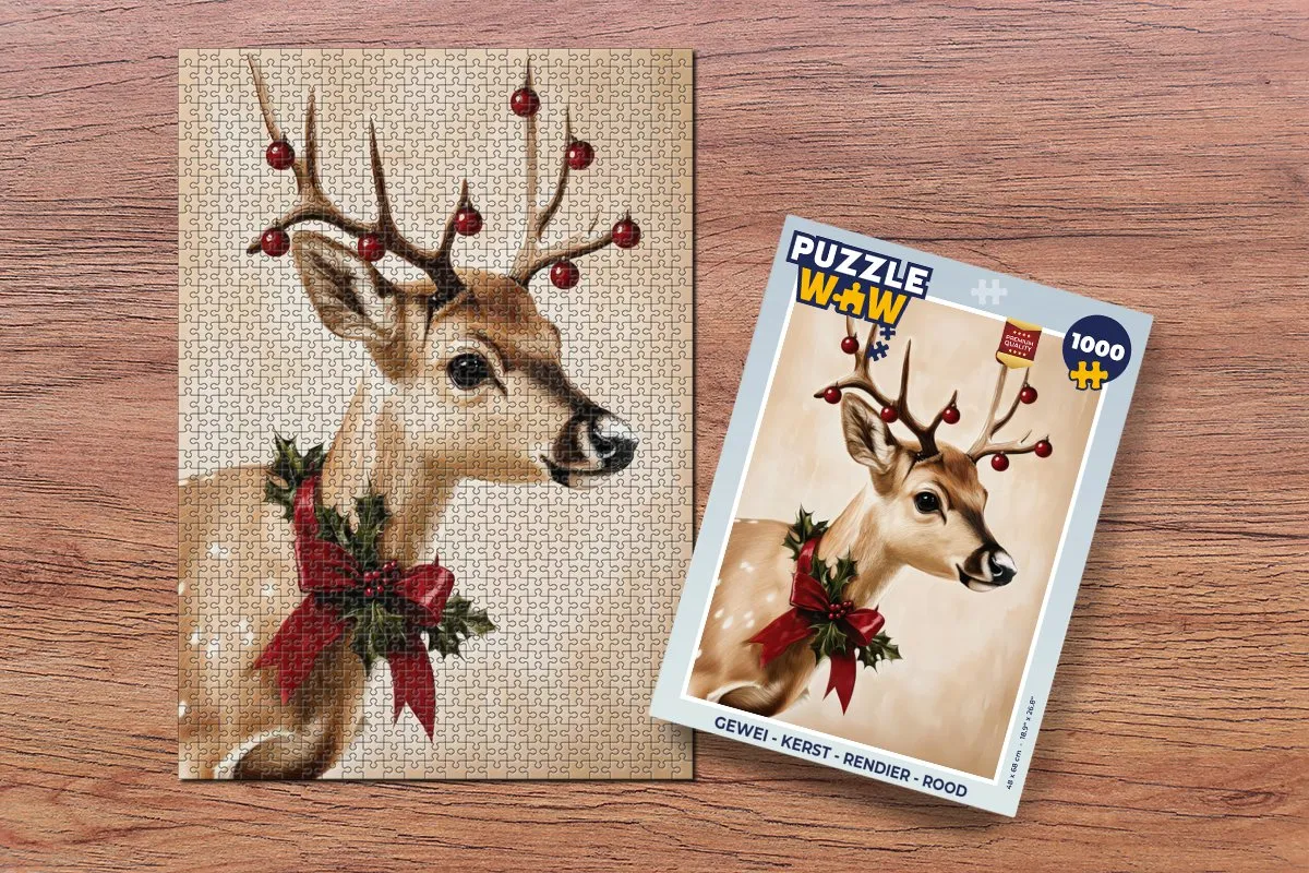 PuzzleWow Gewei Kerstpuzzel 1000 Stuks - Rood