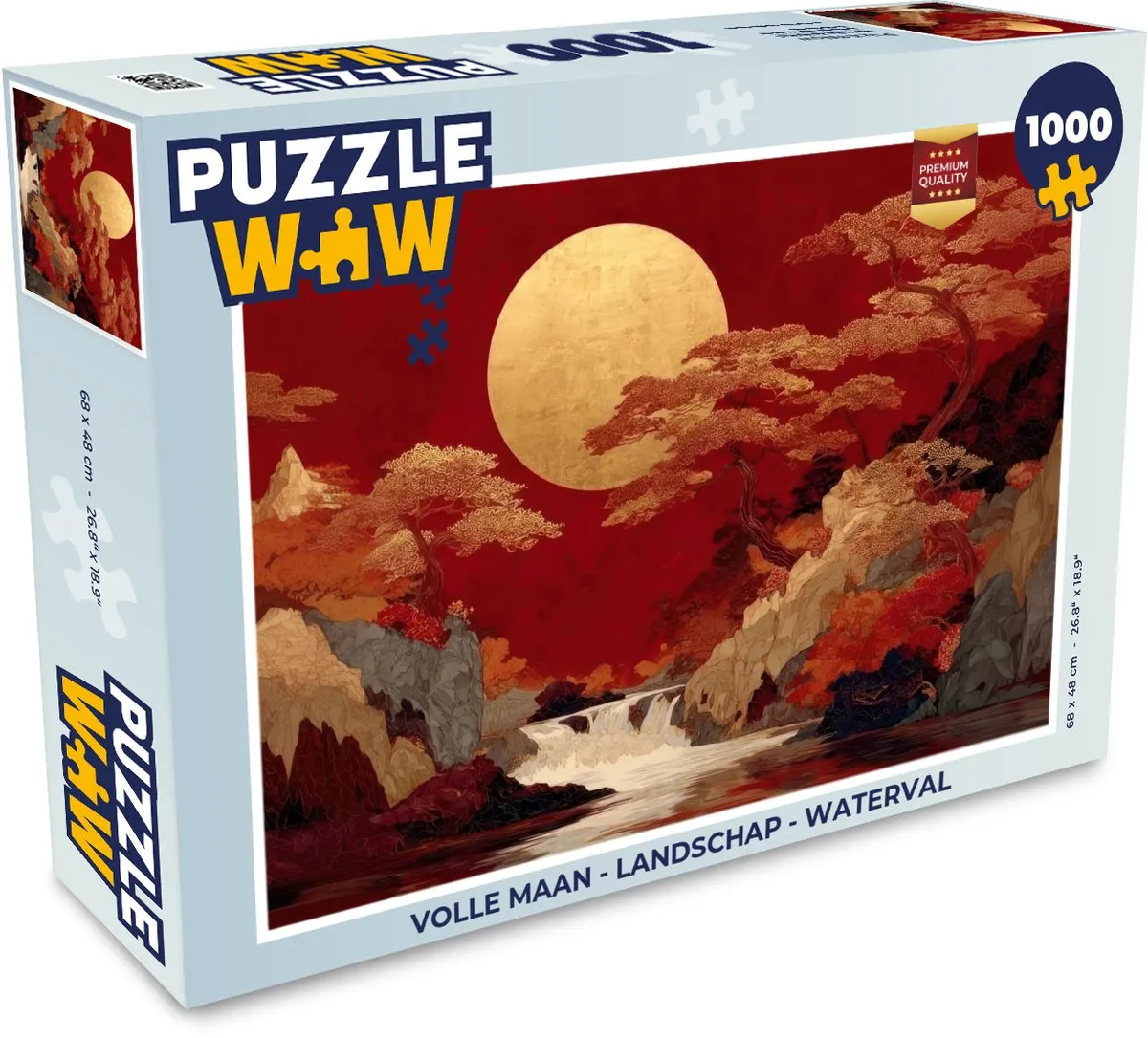 PuzzleWow Volle Maan Landschap Waterval Legpuzzel 1000 Stuks - Maan