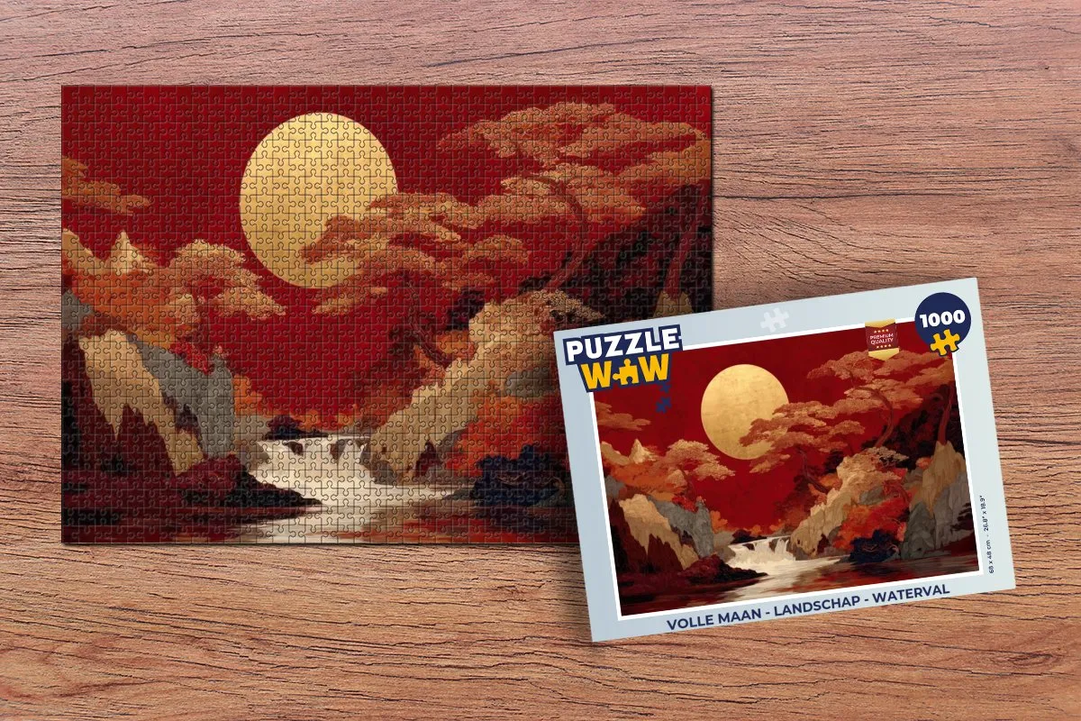 PuzzleWow Volle Maan Landschap Waterval Legpuzzel 1000 Stuks - Maan
