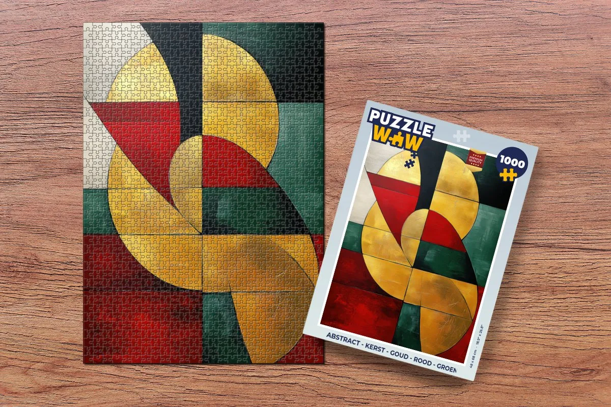 PuzzleWow Abstract Kerst Puzzel 1000 Stuks - Goud/Rood/Groen