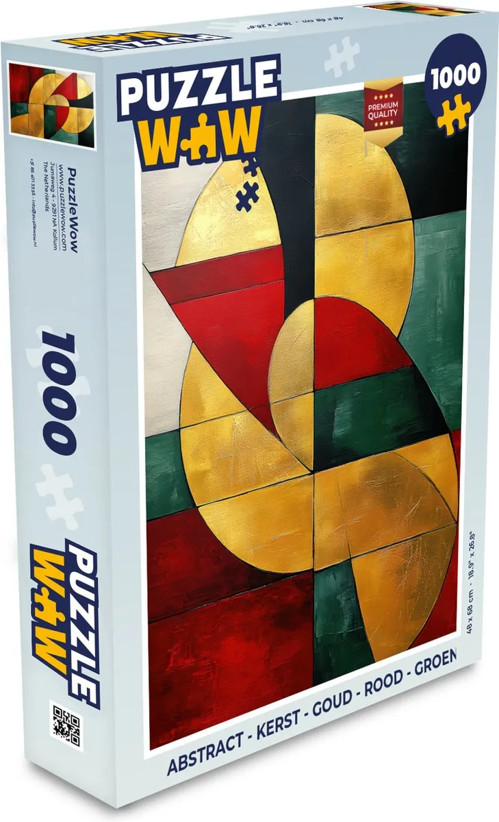 PuzzleWow Abstract Kerst Puzzel 1000 Stuks - Goud/Rood/Groen