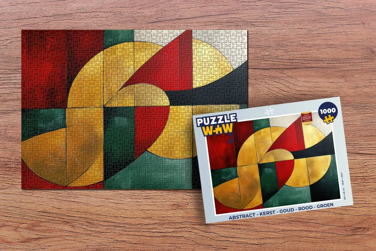 PuzzleWow Abstract Kerst Puzzel 1000 Stuks - Goud/Rood/Groen