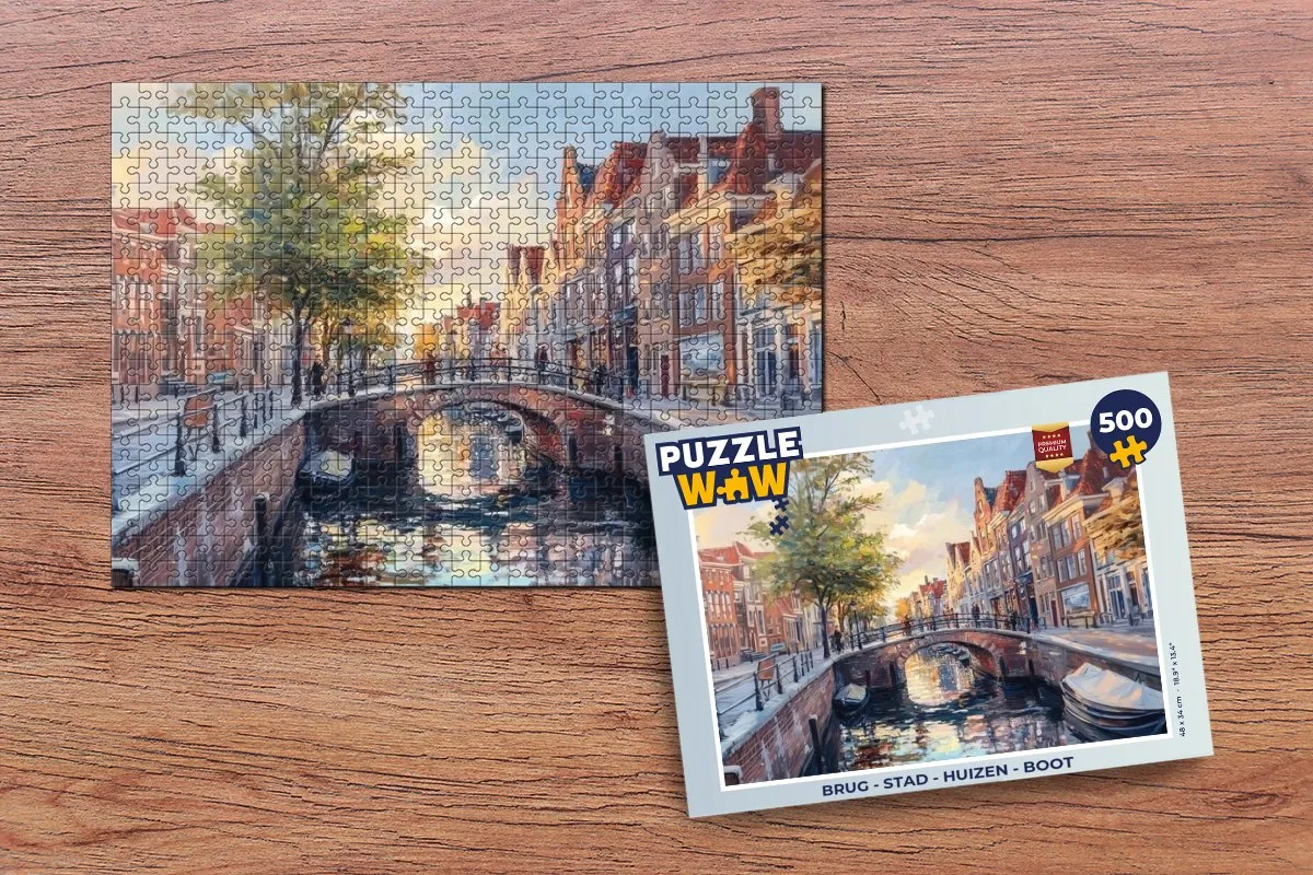 PuzzleWow Brug Stad Gracht Legpuzzel 500 Stuks