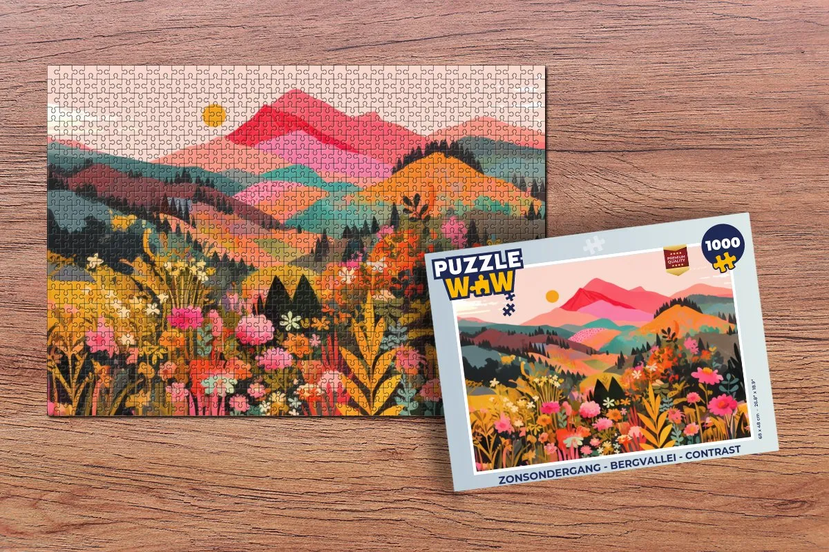 PuzzleWow Zonsondergang Bergvallei Legpuzzel 1000 Stuks - Bergen/Bloemen/Zonsondergang