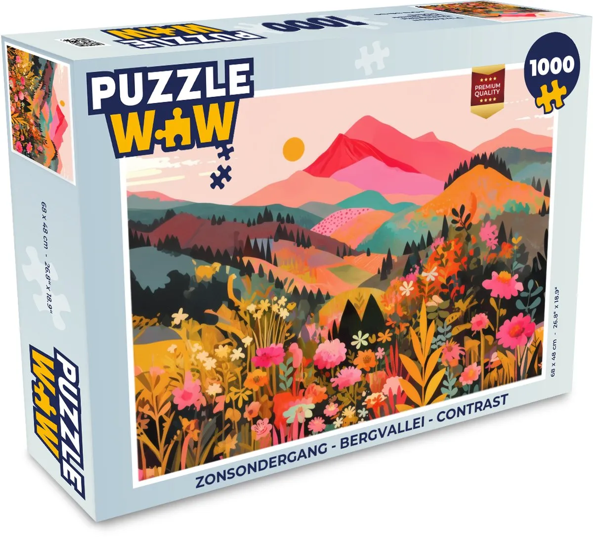 PuzzleWow Zonsondergang Bergvallei Legpuzzel 1000 Stuks - Bergen/Bloemen/Zonsondergang