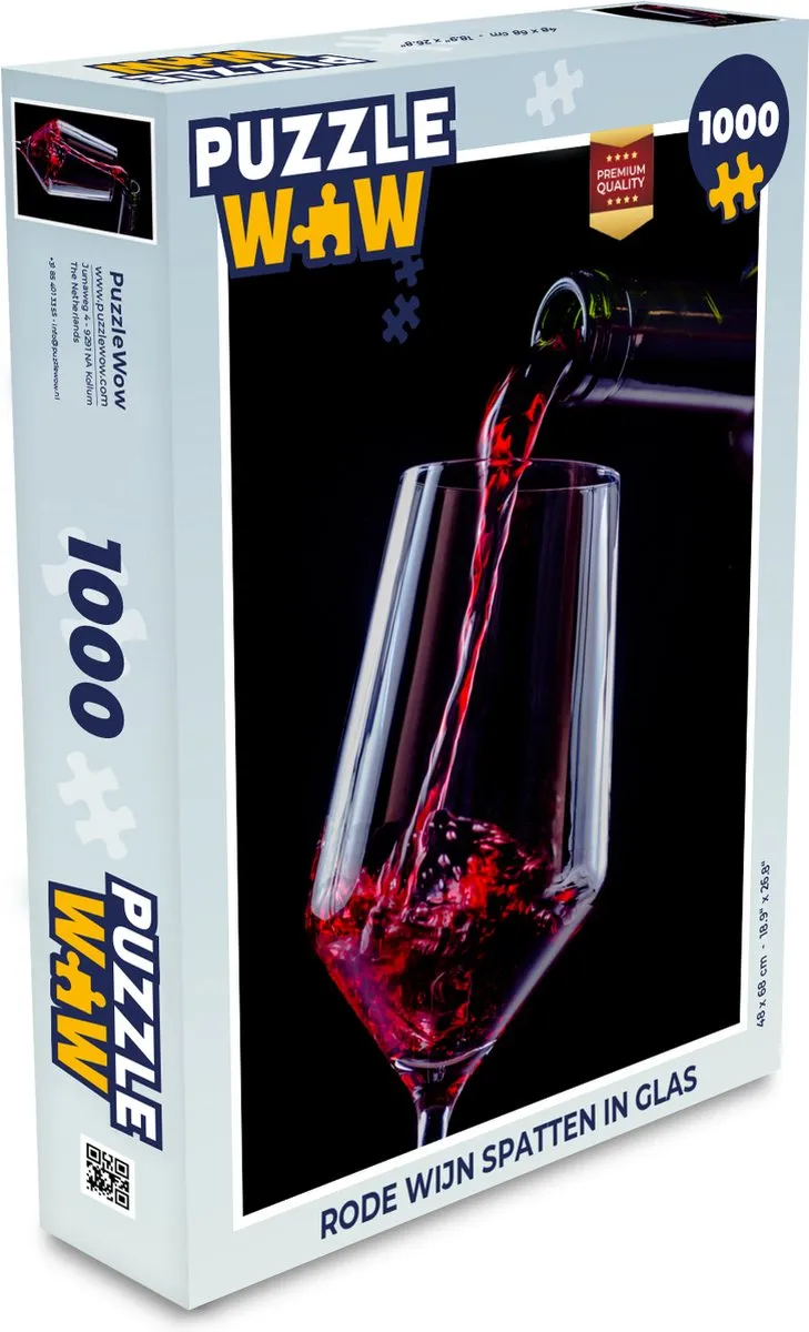 PuzzleWow Legpuzzel Rode Wijn in Glas 1000 Stuks