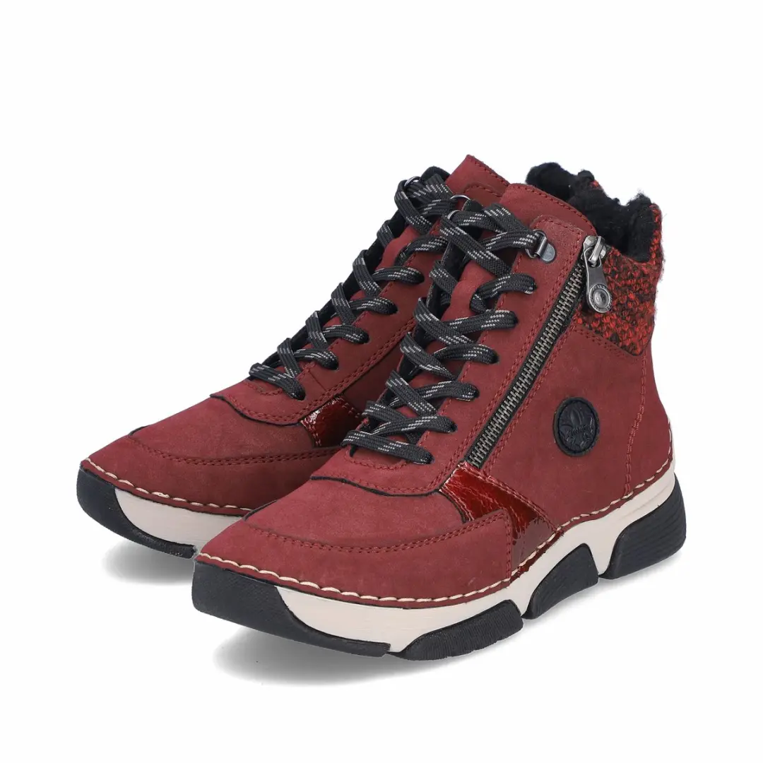 Rieker dames veterlaarzen warm gevoerd enkellaarsje 45960-35 rood