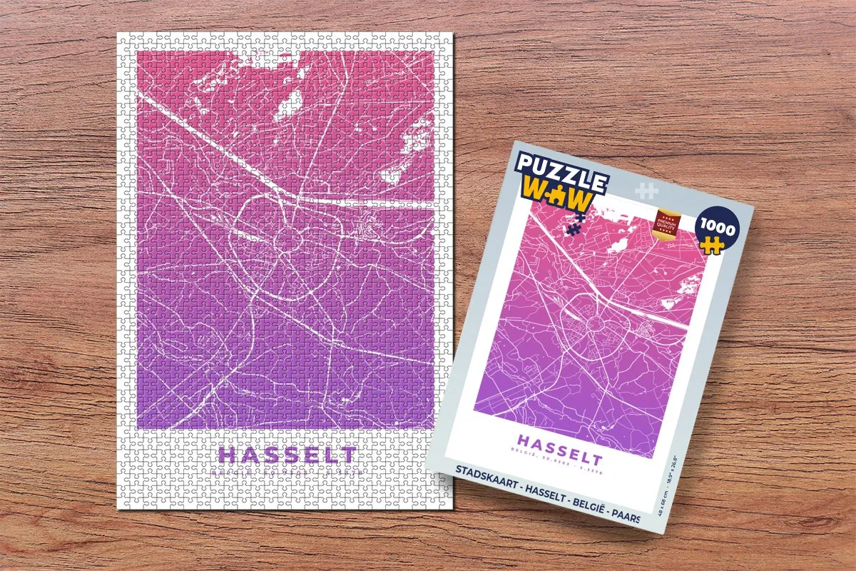 PuzzleWow Stadskaart Hasselt België Legpuzzel 1000 Stuks - Multicolor