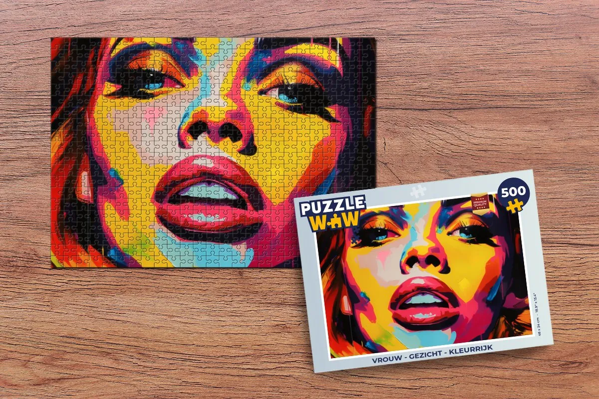 PuzzleWow Vrouw Gezicht Legpuzzel 500 Stuks - Kleurrijk