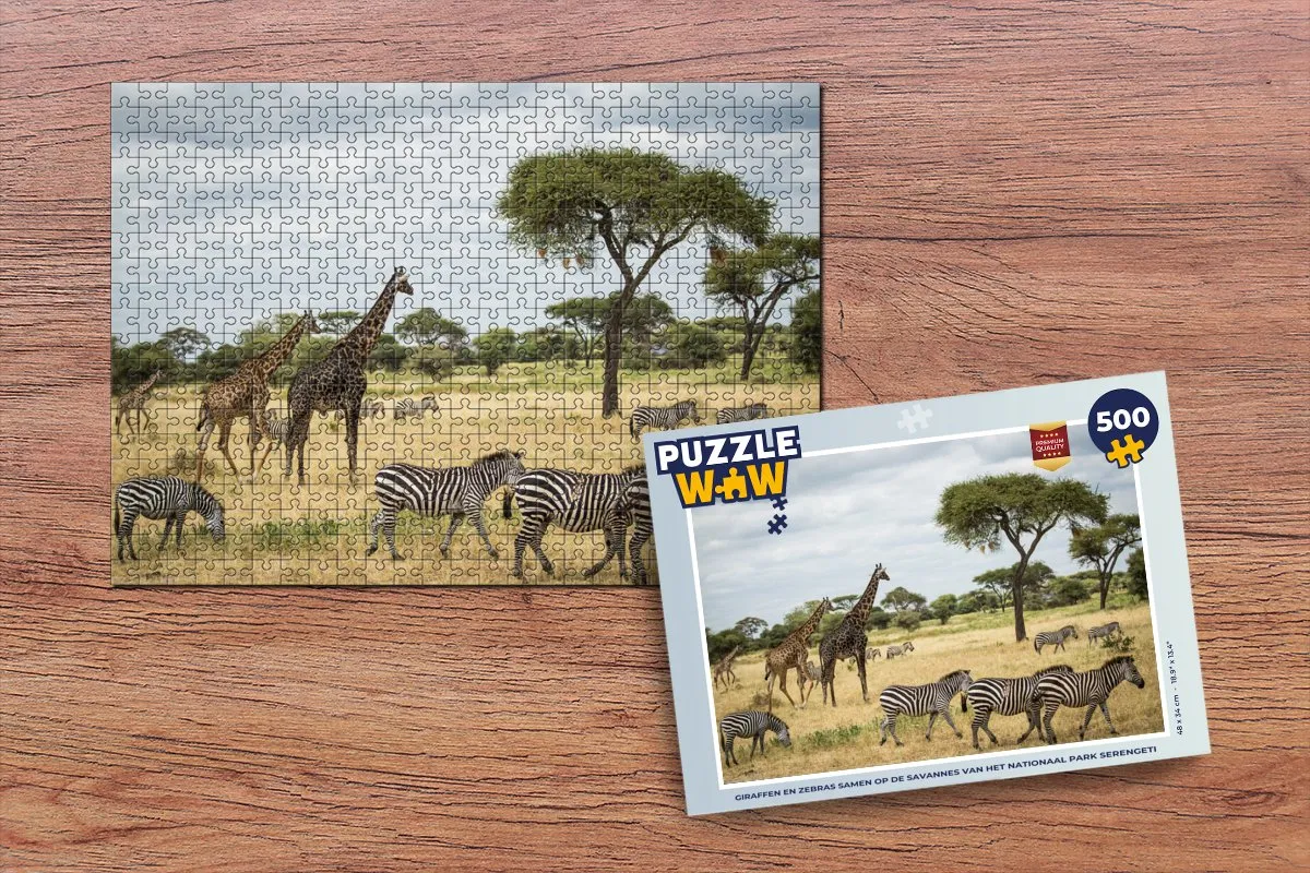 PuzzleWow Giraffen en Zebras Serengeti Legpuzzel 500 Stuks - Multicolor