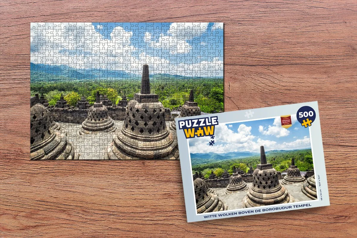 PuzzleWow Legpuzzel Witte Wolken Borobudur 500 Stuks - Multicolor