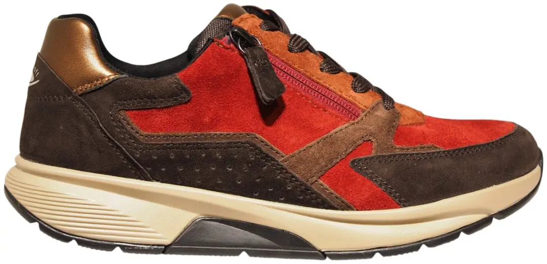 Gabor donkerbruin met rode suède dames sneakers