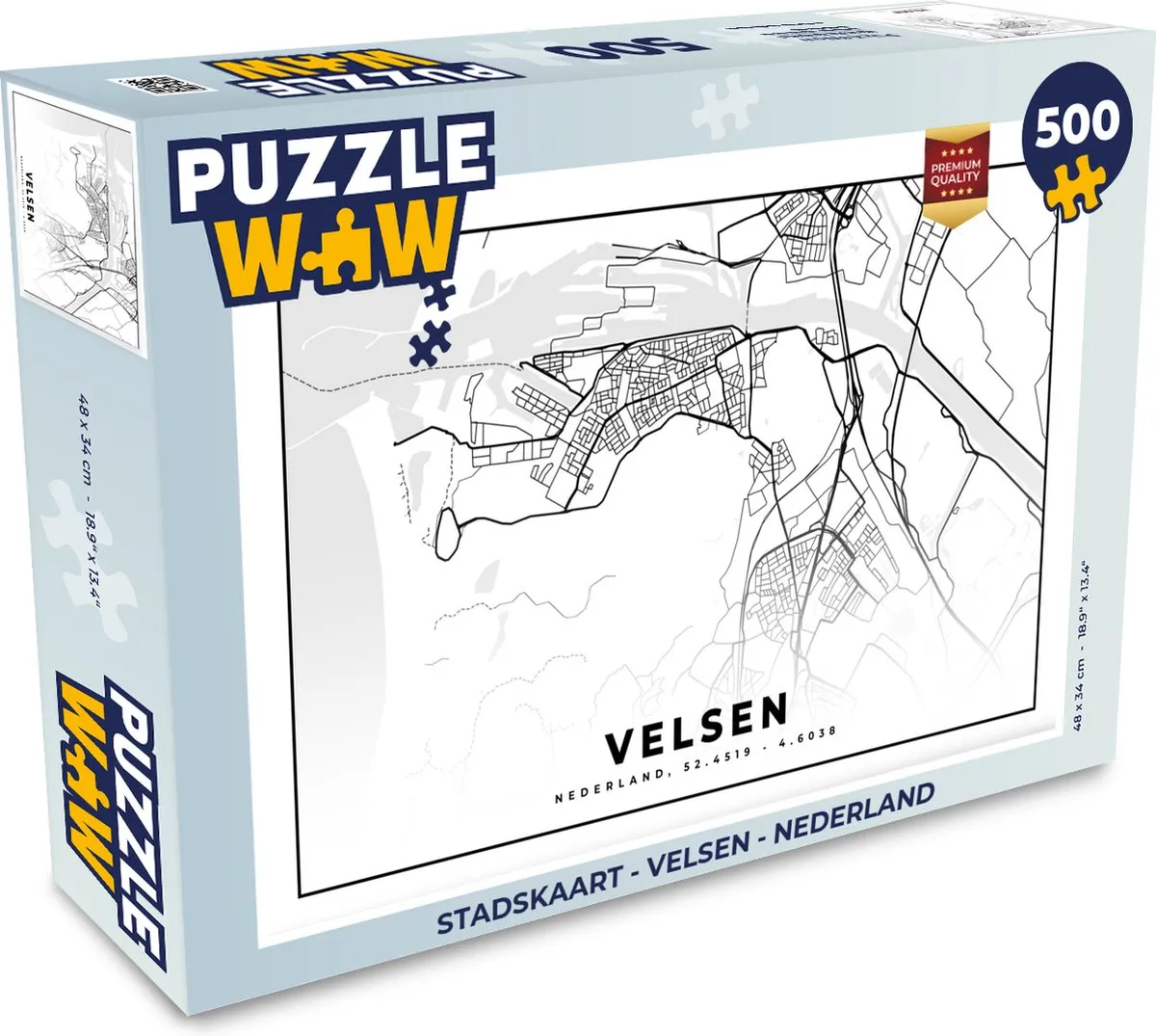 PuzzleWow Stadskaart Velsen Nederland Legpuzzel 500 Stuks - Multicolor