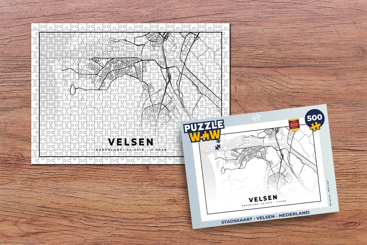PuzzleWow Stadskaart Velsen Nederland Legpuzzel 500 Stuks - Multicolor