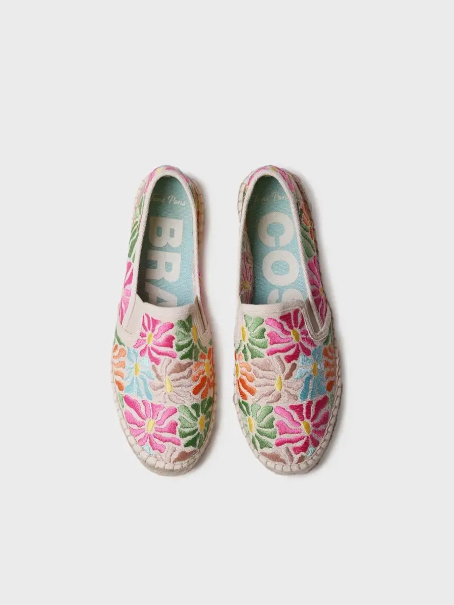 Gesloten katoenen espadrille met veelkleurig borduurwerk