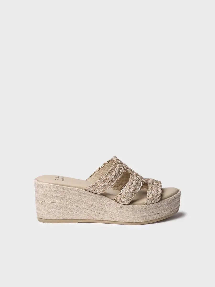 Dames espadrille zonder achterkant van gevlochten jute met sleehak