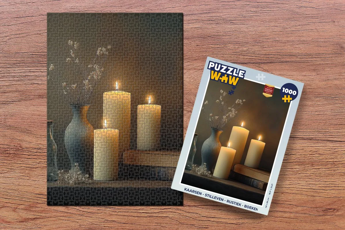 PuzzleWow Legpuzzel 1000 Stukjes Rustiek Stilleven Kaarsen