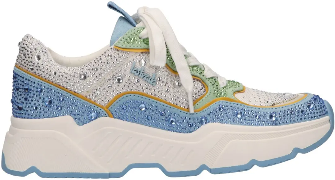 La Strada Sneaker Met Steentjes Lichtblauw Textiel