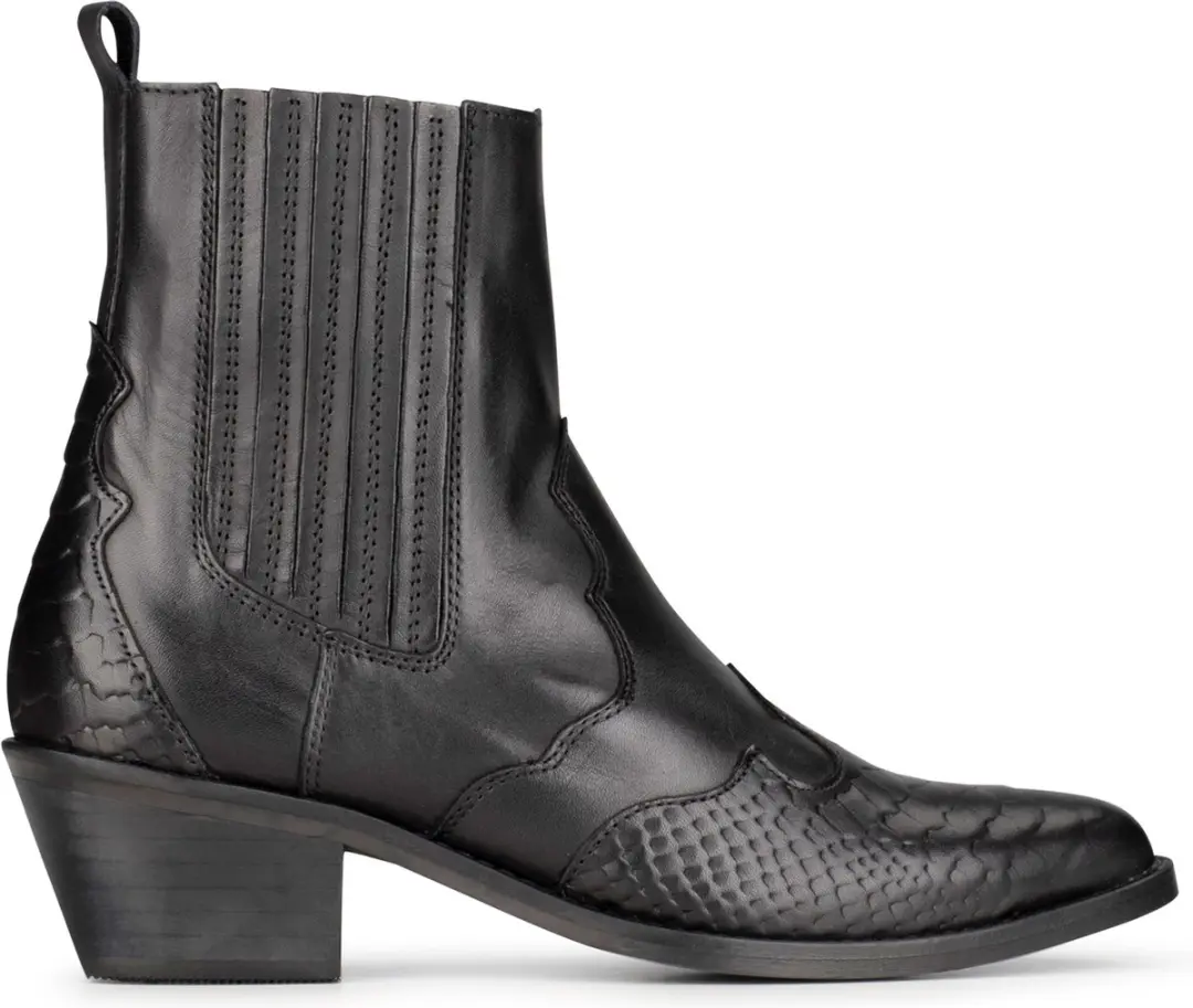 PS Poelman Leren Chelsea Enkellaarzen met Western Snake Print Details