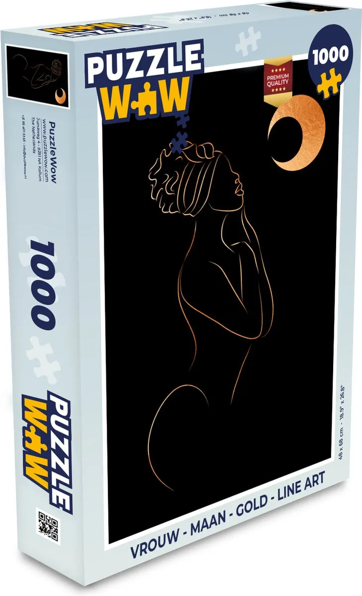 PuzzleWow Maan Gold Line Art Legpuzzel 1000 Stuks