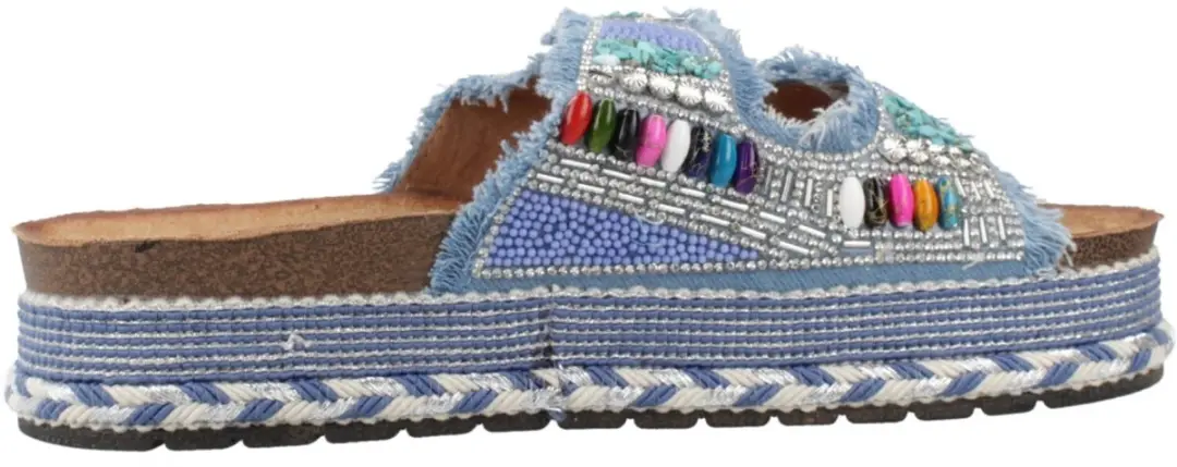 La Strada Platform Slipper Blauw Textiel