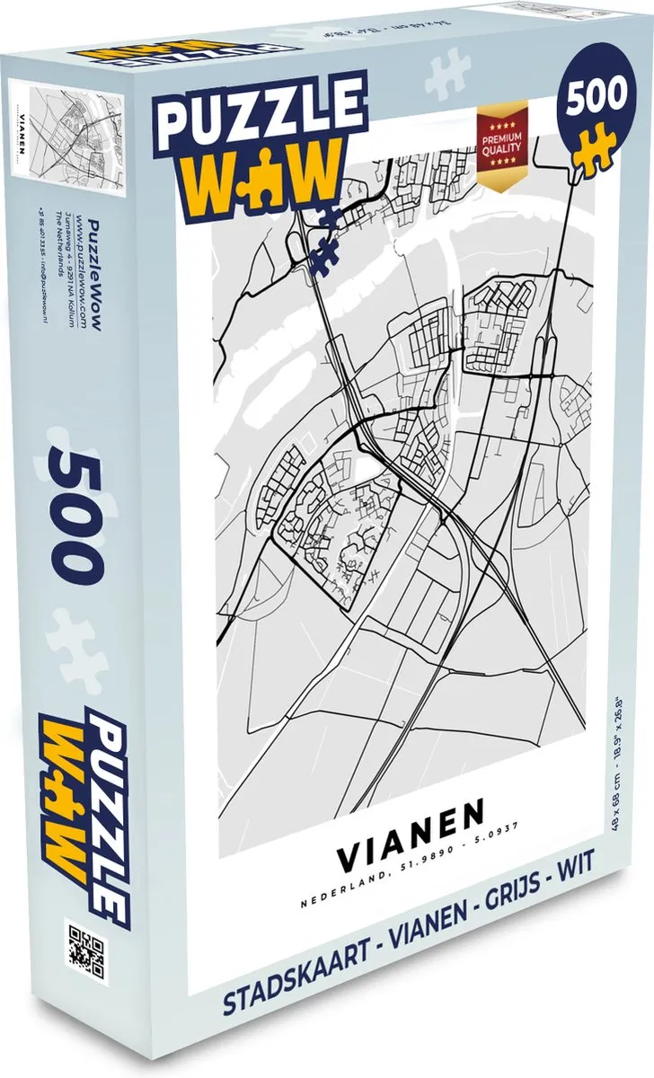 PuzzleWow Stadskaart Vianen Legpuzzel 500 Stuks