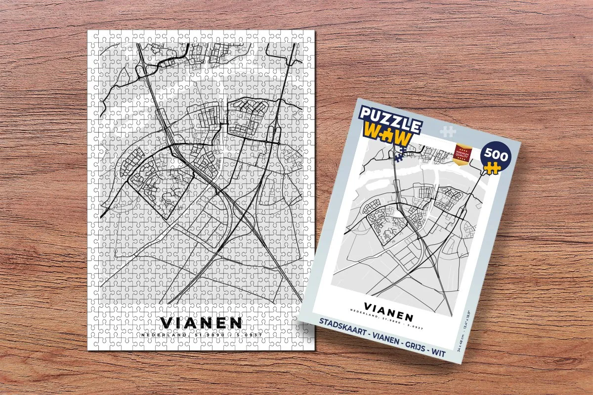 PuzzleWow Stadskaart Vianen Legpuzzel 500 Stuks - Multicolor