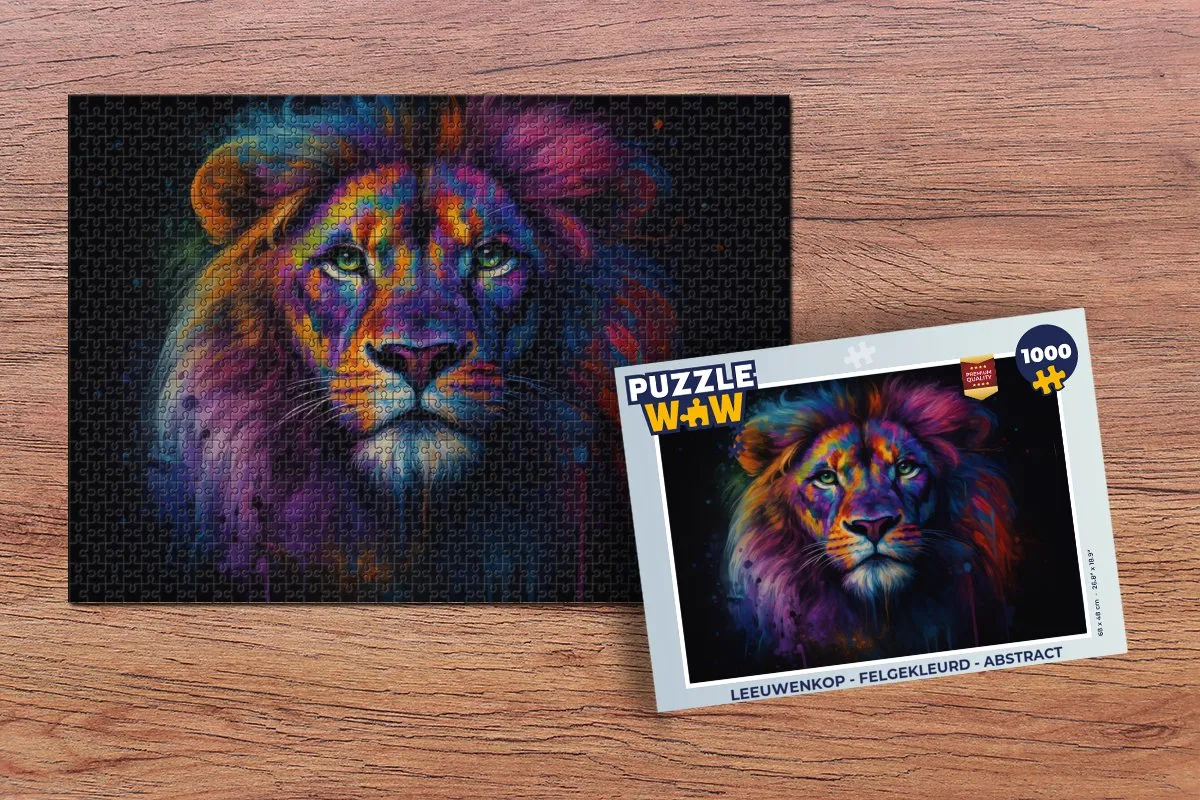 PuzzleWow Leeuwenkop Legpuzzel 1000 Stuks - Felgekleurd