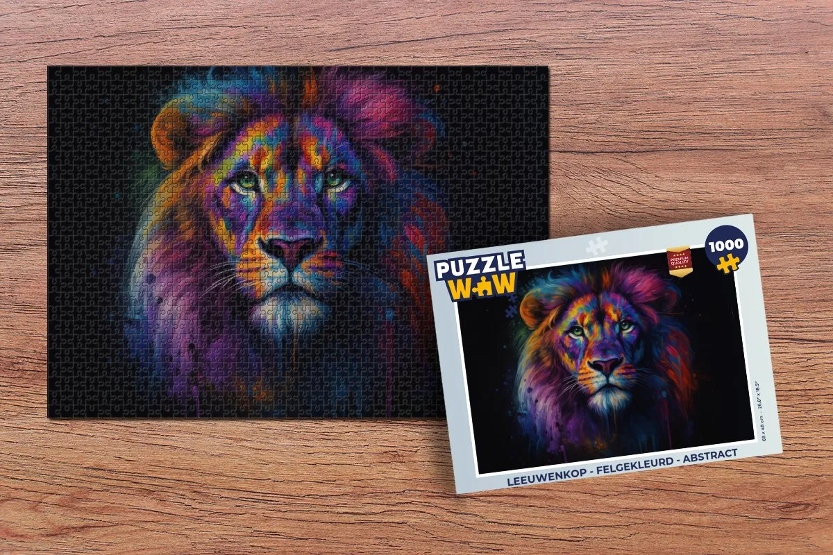 PuzzleWow Leeuwenkop Legpuzzel 1000 Stuks - Felgekleurd